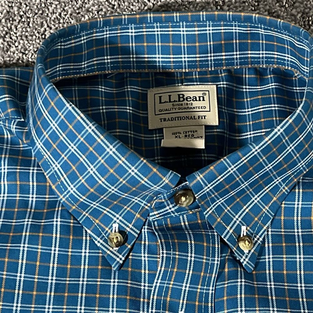 L.L.Bean XL Traditional Fit‎ Shirt Cotton Button Front Plaid Chest Pocket - Picture 2 of 8